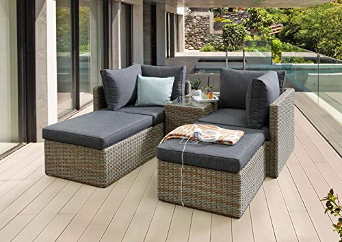 Destiny Ibiza Grau-Braun Polyrattan Lounge Balkonset mit Tisch