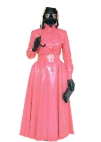 Sexy Rosa Damen Langarm Unisex Latex Exotisches Kleid Gummiballkleid Mit Gürtel Und Rückenreißverschluss,Pink,L