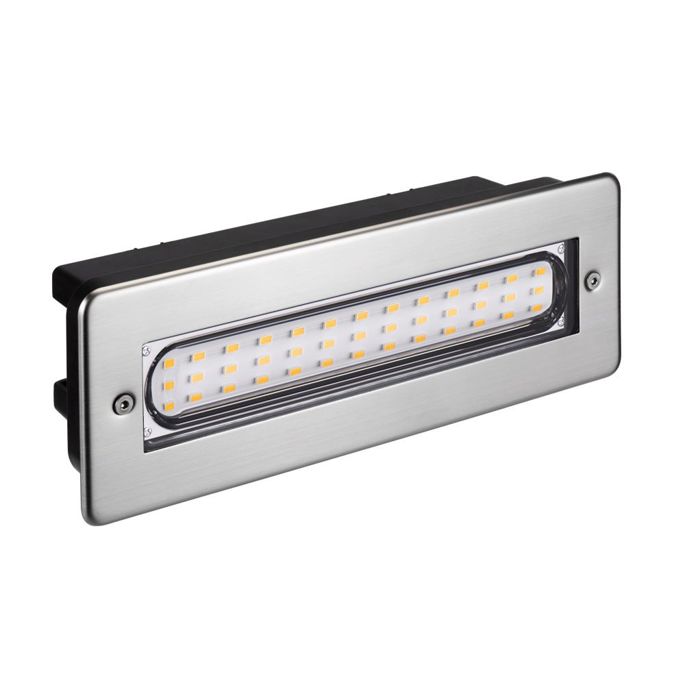 ledscom.de LED Treppenlicht/Wandeinbauleuchte für innen und außen, eckig, edelstahl, 198 x 61mm, 2,2 W, 248lm, warmweiß, Orientierungslicht, Wandeinbaustrahler, Treppenbeleuchtung