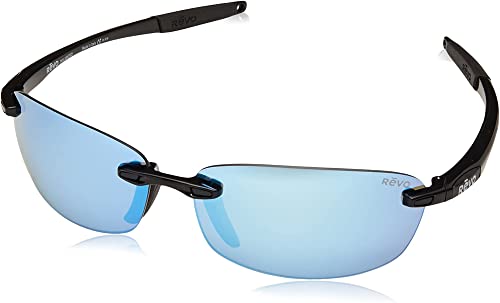 Revo Polarisierte Sonnenbrille Descend E, rechteckiger Rahmen, 64 mm, schwarzer Rahmen, blaues Wasser