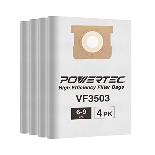 POWERTEC 75016-P2 Hocheffiziente Ersatz-Filterbeutel für Ridgid / Workshop Nass-/Trockensauger VF3503, 4 Stück