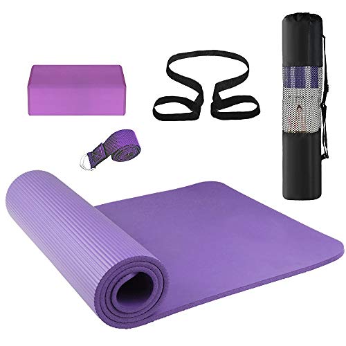 Guolongbaihuo Yoga Matte Blöcke 3PCS Yoga Ausrüstung Set Yoga-Matte Yoga Stretching Strap Yoga Anfänger Exercise Set mit Matte Aufbewahrungstasche und Gurt (Color : Purple)