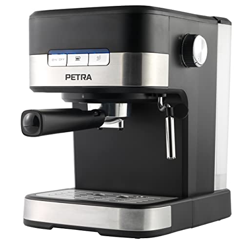 Petra PT4623VDEEU7 Pro Barista Espressomaschine, einfacher oder doppelter Espresso, Cappuccino/Caffè Latte, italienische 15 bar Druckpumpe mit Milchaufschäumer, für Pulverkaffee, 1.5L Wassertank, 850W