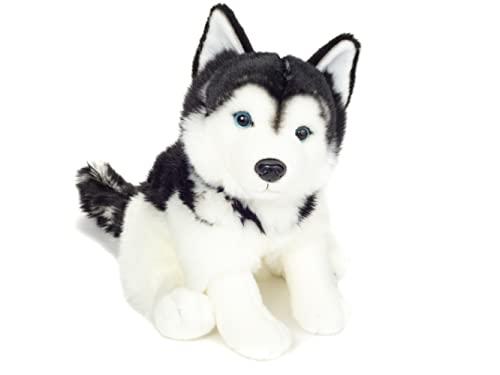 Teddy Hermann 91976 Husky Hund sitzend 30 cm, Kuscheltier, Plüschtier mit recycelter Füllung