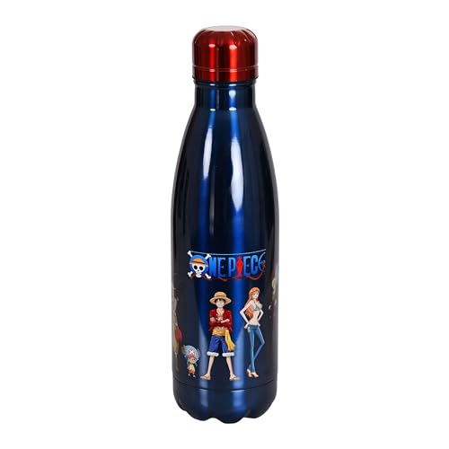 Elbenwald One Piece Trinkflasche - 780 ml mit Logo und Crew Motiv, Wasserflasche mit Schraubverschluss, 26 cm Höhe - Edelstahl/Dunkelblau