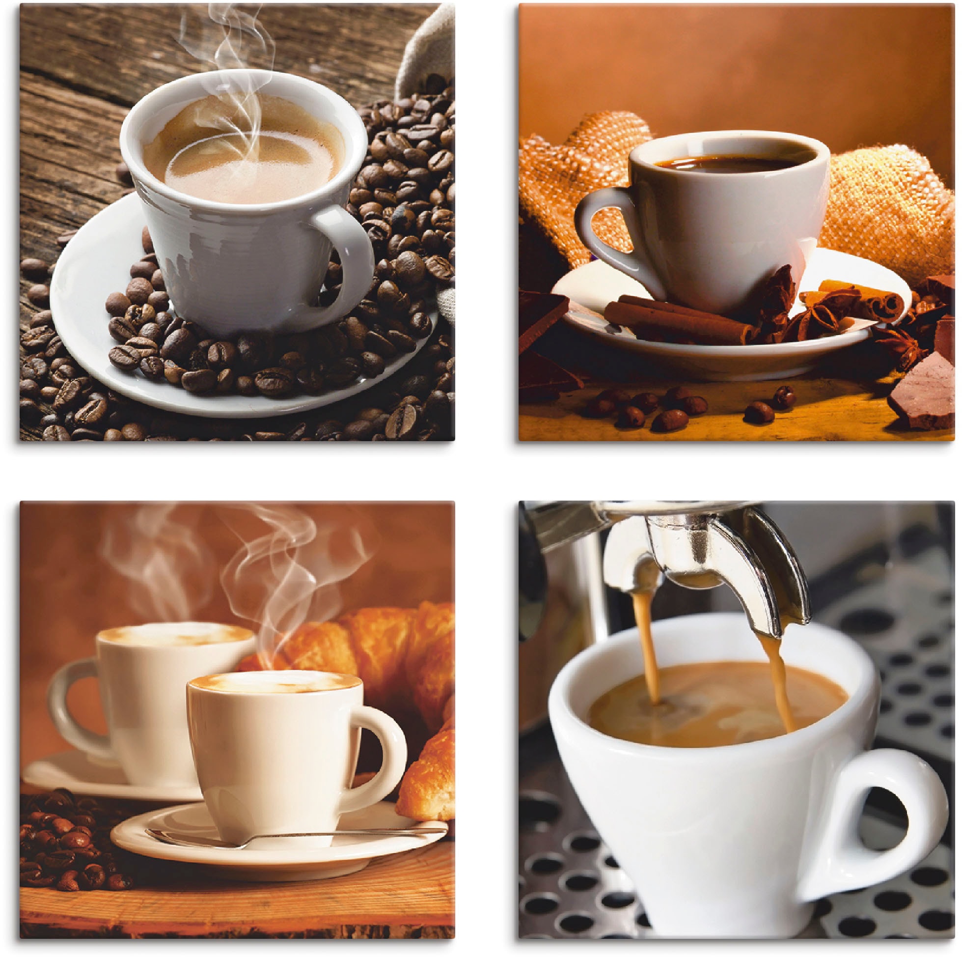 Artland Leinwandbild "Kaffee Bilder", Getränke, (4 St.), 4er Set, verschiedene Größen