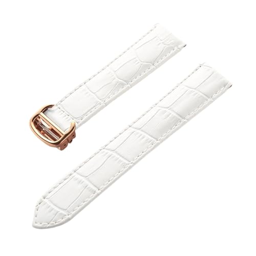 INEOUT Leder-Uhrenarmband, Erste Schicht, Rindsleder, Kompatibles Cartier Tank London-Uhrenarmband, Herren- Und Damenarmband-Zubehör (Color : White rose buckle, Size : 22mm)