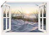 ARTland Poster Bild ohne Rahmen Wandposter 70x50 cm Fensterblick Strand Meer Sand Ostsee Dünen Sonnenuntergang U1TZ