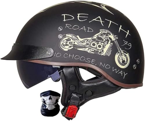 Halbhelme Motorrad Brain-Cap · Halbschale Jet-Helm Roller-Helm Halbschalenhelm mit ECE-Zertifizierung Scooter-Helm Mofa-Helm Retro Half Helm mit Visier für Cruiser Chopper Biker 4,M=57-58cm