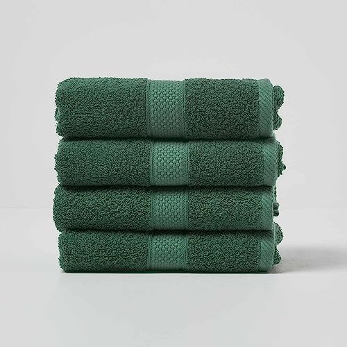 Homescapes 4er Set Flauschiges Premium Frottee Handtuch ca. 50 x 90 cm aus 100% Türkischer Baumwolle, Dunkelgrün