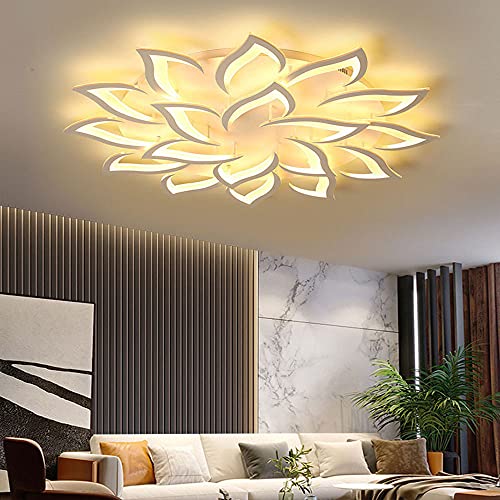 Moderne Schlichtheit LED Deckenleuchte Schlafzimmer Wohnzimmer Romantische Licht in Blütenblätter Fernbedienung Dimmbar Deckenleuchte Acrylplatte Lampe,120cm