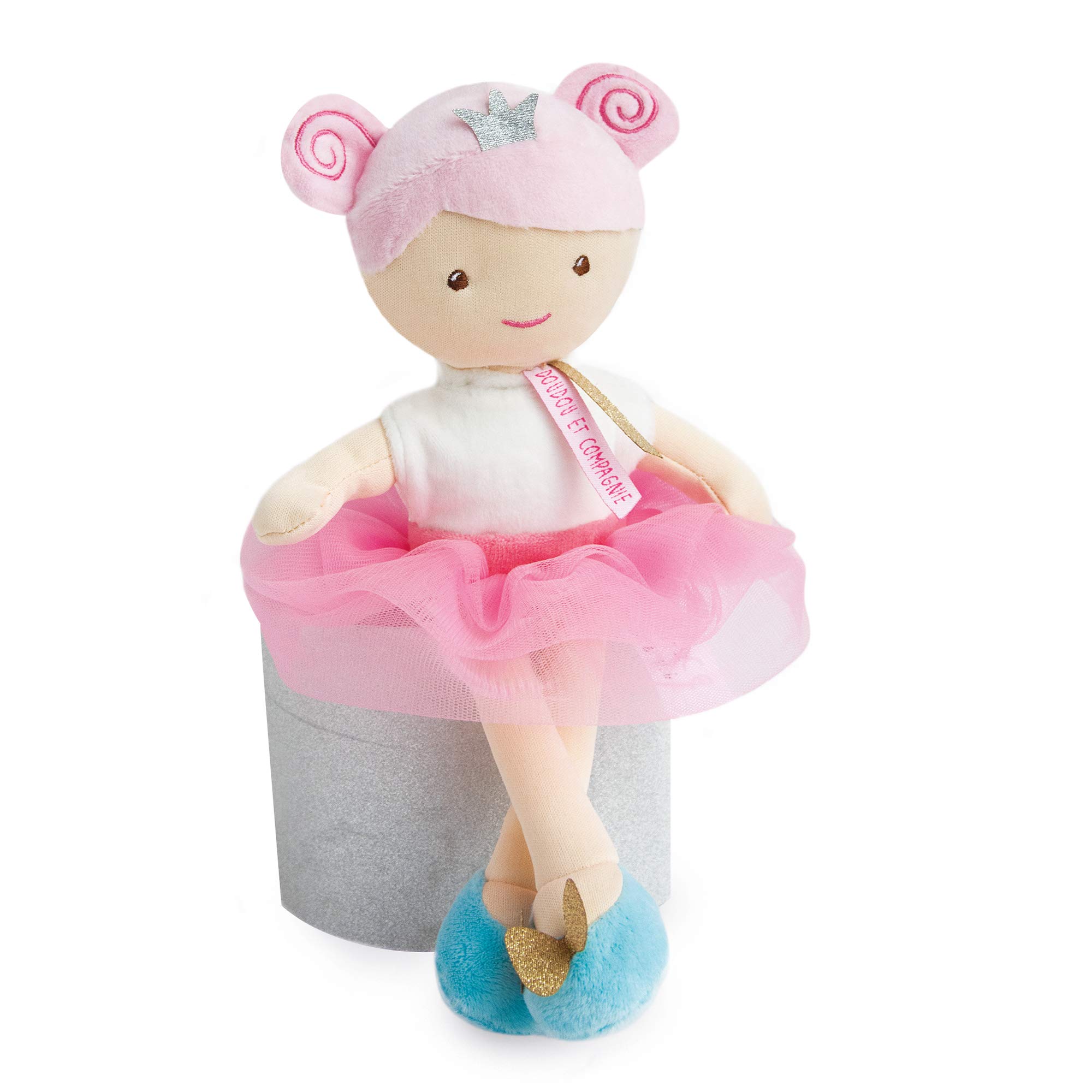 Jolijou - Weiche Puppe aus rosa Tutu – Prinzessin – Emma – Geschenkbox – 30 cm – weißes und rosa Kleid und Tutu – Geschenkidee zur Geburt Mädchen – DC3531