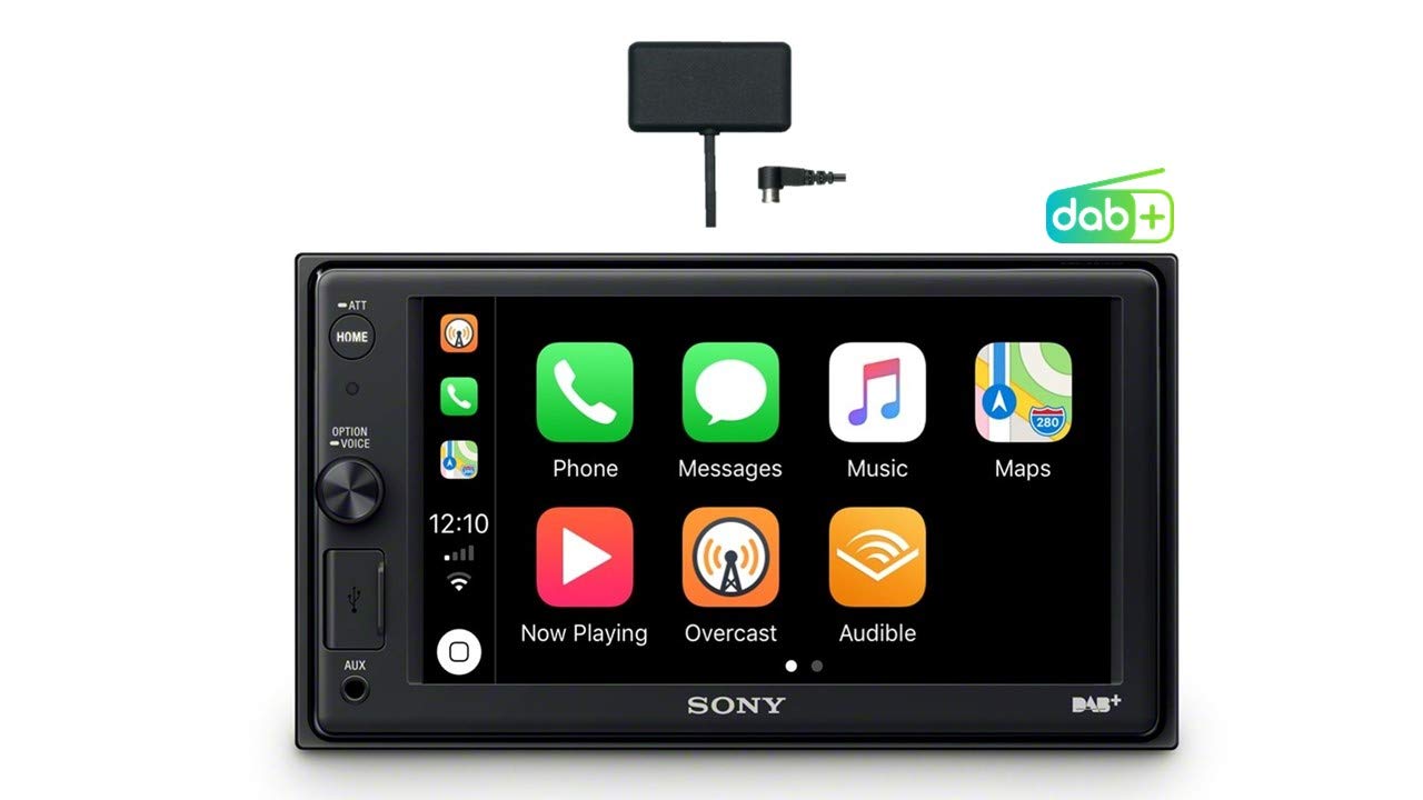 Sony XAV-AX1005KIT DAB+ Media Receiver, Touchscreen 6,2 Zoll, mit Bluetooth und Apple CarPlay und DAB+ Antenne inklusive, Schwarz