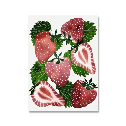 Abstrakte leinwand malerei bild kunstdruck erdbeer wandkunst poster moderne küche wall künstler hauptdekoration rahmenlos (Color : A, Size : 60x80cm No Frame)