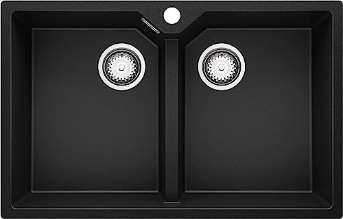 Spülbecken Schwarz 78 x 50 cm, Granitspüle + Ablauf-Set, Küchenspüle ab 80er Unterschrank, Einbauspüle von Primagran