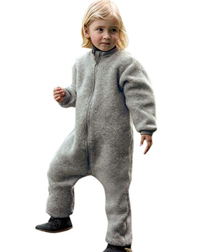 Engel Natur, Kinder Fleece Anzug mit Reißverschluss, 100% Wolle (kbT) (86/92, Hellgrau Melange)