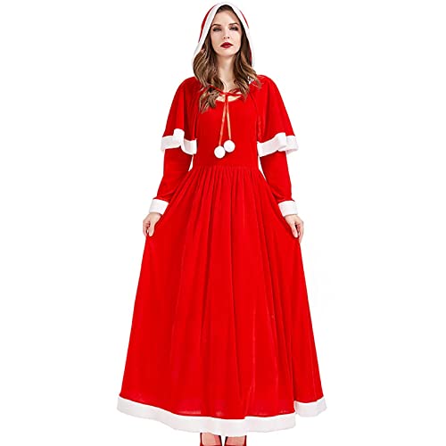 Huaxingda Erwachsenes Miss-Weihnachtsmann-Kleid, 2-teiliges Damen-Weihnachtskleid-Kostüm, Langärmliges Weihnachtskleid mit Weihnachtsmann und Frau Claus für Familientreffen, Alltagskleidung