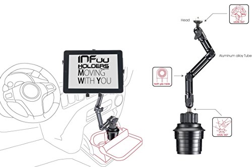 Infuu Holders KFZ Metall Becherhalterung Getränkehalter Aluminium für Tablet 10-15 Zoll Apple iPad Pro 12,9" Galaxy Note Pro XXL 104-pro