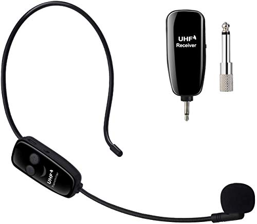 Wireless UHF Mikrofon, Professionell Kabellos Wiederaufladbar Mikrofon Headset Sprachverstärker Head Mounted Microphone Voice Amplifier mit Empfänger Receiver