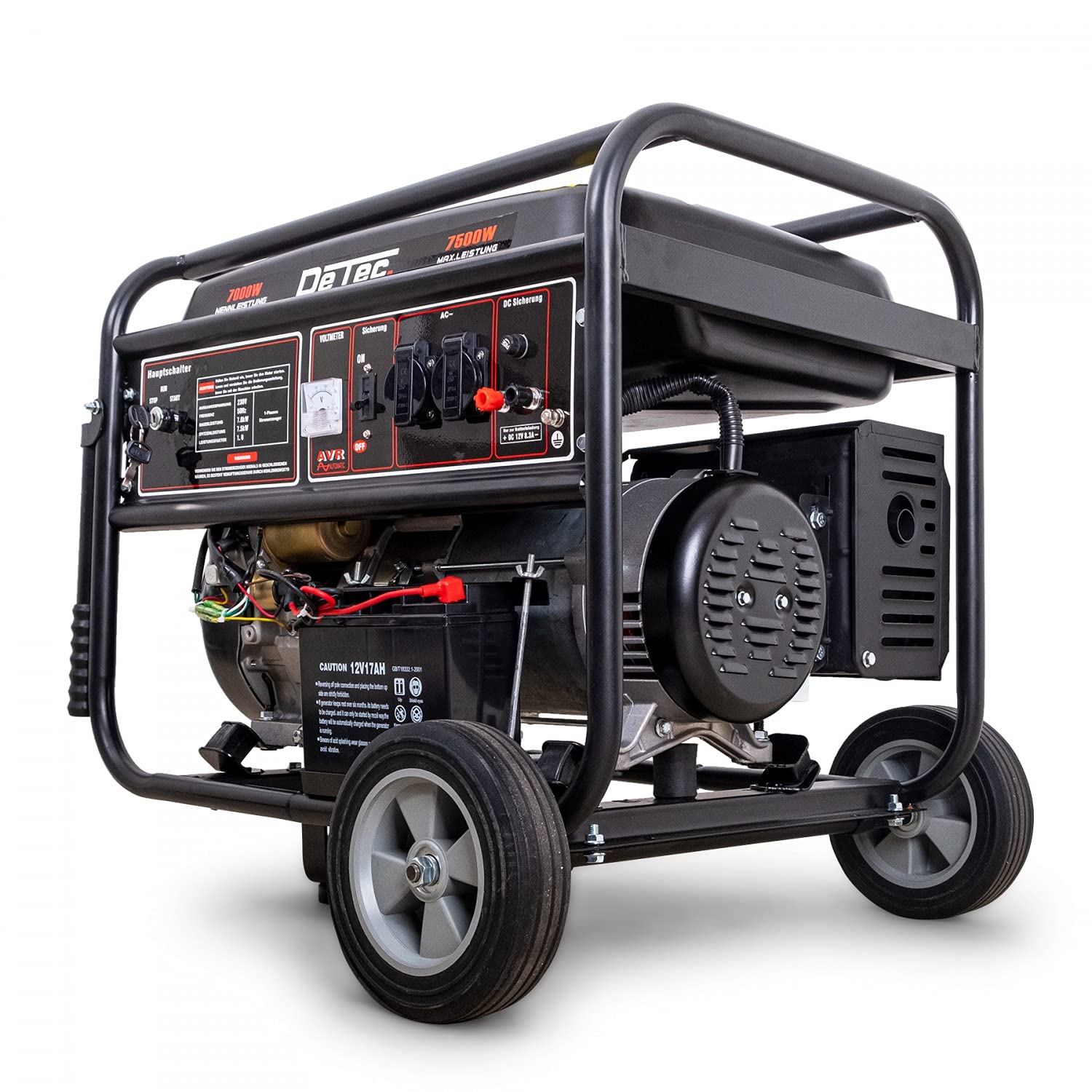 DeTec. Stromgenerator Benzin 230V 7,5 kW I Stromerzeuger mit Elektrostarter und Batterie | 18 PS Notstrom-Generator und 4-Takt Benzinmotor