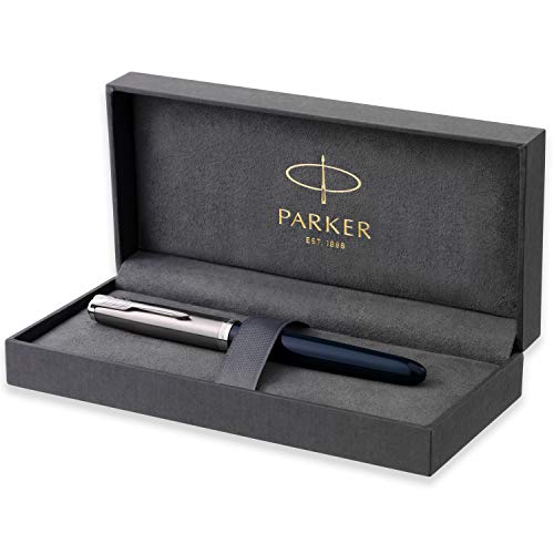 Parker 51 Füllfederhalter | Nachtblauer Schaft mit Chromfarbenen Zierteilen | Federstärke M mit Schwarzer Tintenpatrone | Geschenkbox