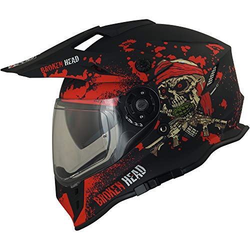 Broken Head Jack S. VX2 Rot - Enduro Cross Helm - Motorrad-Helm Mit Visier & Sonnenblende - Größe L (59-60 cm)