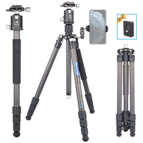 ARTCISE camera tripod made of carbon fiber, 170 cm, light, portable, for travel camera, monopod with 360-degree ball head and two 6.35 mm Arca Swiss quick release plates, loadable up to 15 kg