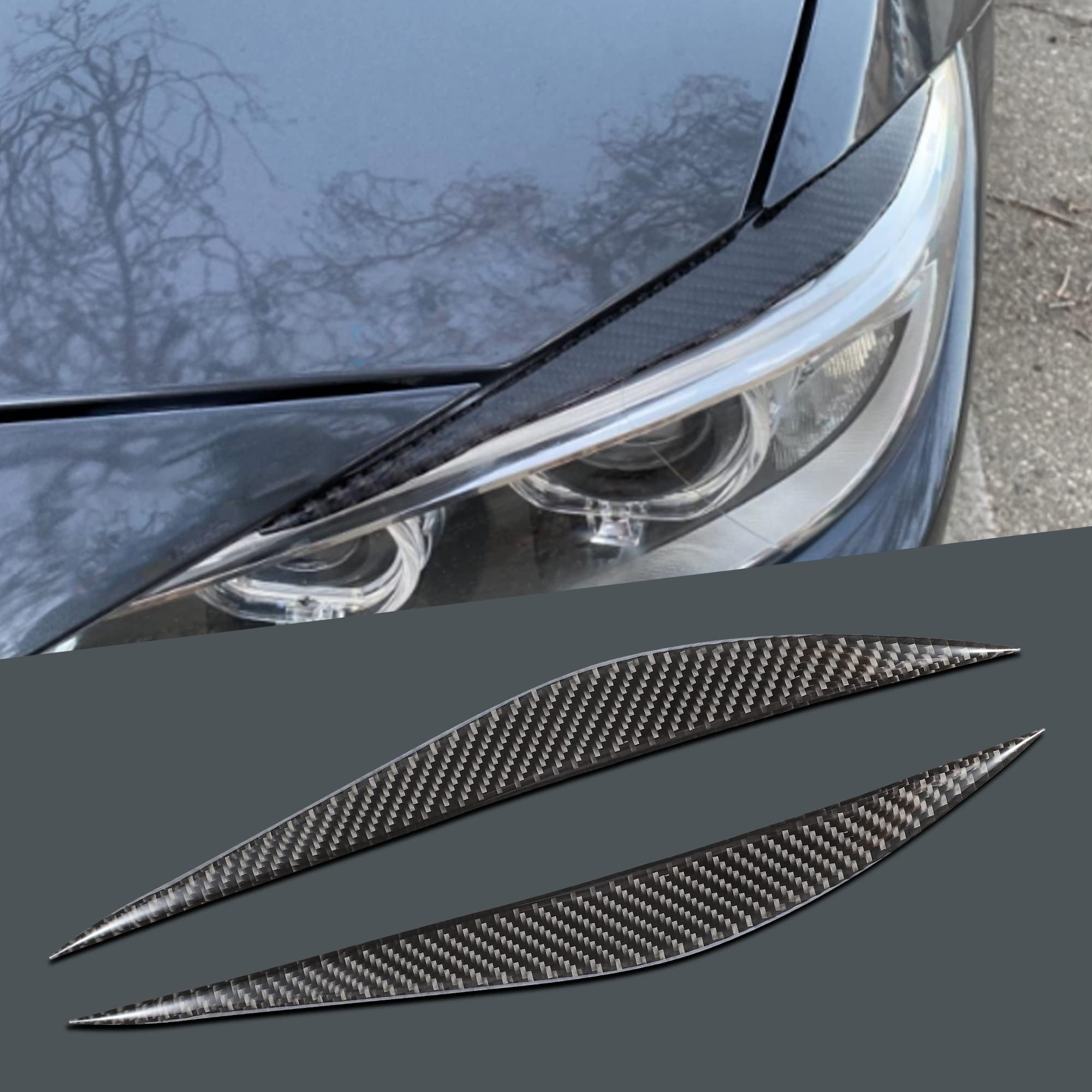 TOMALL Scheinwerferabdeckung Abdeckung Trims Kompatibel mit BMW F30 Scheinwerfer Augenbraue Carbon Fiber Eyelid für 3er F32 F31 F36 F34 F33 Auto Scheinwerferabdeckung Dekorationen (Schwarz)