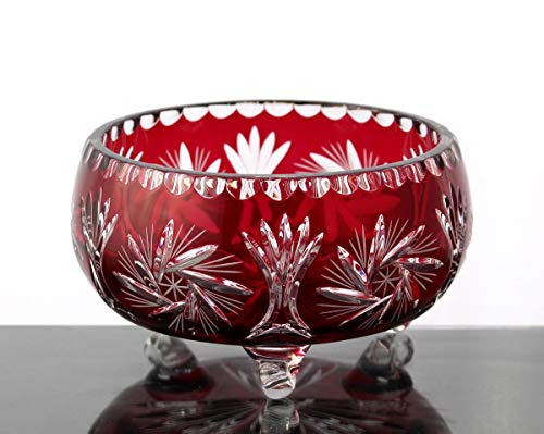 CRISTALICA Glasschale Rot geschliffen Schleuderstern Kristallglas 14 cm