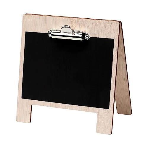 4x Holz Tischkartenhalter „Carum“ DIN A6 mit Metallklemme mit Schiefertafellack