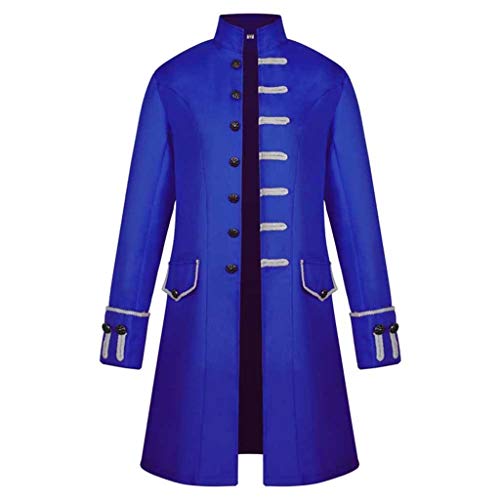 Xmiral Frack M鋘tel Herren Retro Steampunk Jacke Stehkragen Knopf Lange Trenchcoat Winter Outwear Mantel D黱n Einreihig Winterm鋘tel(a Blau,XL)