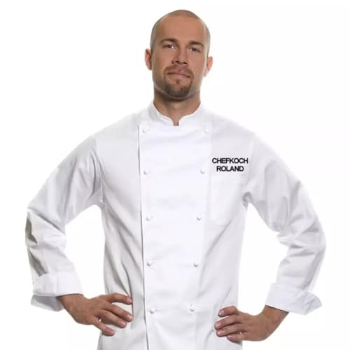 Diamandi Kochjacke mit individueller Stickerei - Personalisierte Bäckerjacke mit Namen, Initialien, Restaurant - Jacke besticken (Weiß, XL)