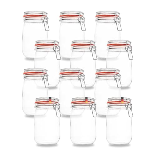 Flaschenbauer - 12 Drahtbügelgläser 1140ml verwendbar als Einmachglas, zu Aufbewahrung, Gläser zum Befüllen, Leere Gläser mit Drahtbügel