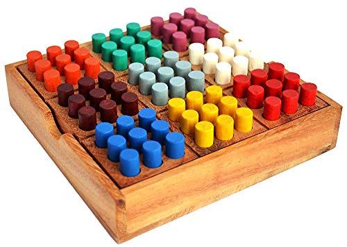 Sudoku Box Color 9x9 mit farbigen Stiften aus Holz in 9 Farben, strategisches Knobelspiel in dem die 9 Farben angeordnet Werden, Knobelholz Strategiespiel für eine Person, Sudoku Kinderspiel