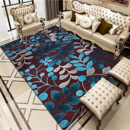 TocoLa Home Decor Aesthetic Zimmer deko Cozy Room Decor Dekorative Wohnzimmeraccessoires mit blauem Blattmuster, verschleißfest und waschbar Teppich Babyzimmer 200X300cm