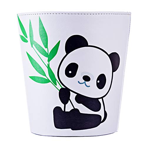 GODNECE 10L Rund Papierkörbe Büro Leder Panda Korb Waste Paper Bin Mülleimer Abfalleimer Papiereimer kinderzimmer (Panda 1)