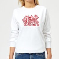 Folk Bird Graphic Women's Sweatshirt - White - S - Weiß