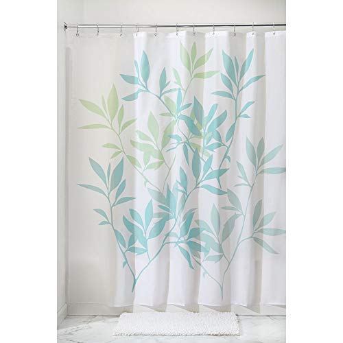 iDesign Leaves Duschvorhang | Designer Duschvorhang in der Größe 183,0 cm x 183,0 cm | schickes Duschvorhang Motiv mit Blättern | Polyester blau/grün