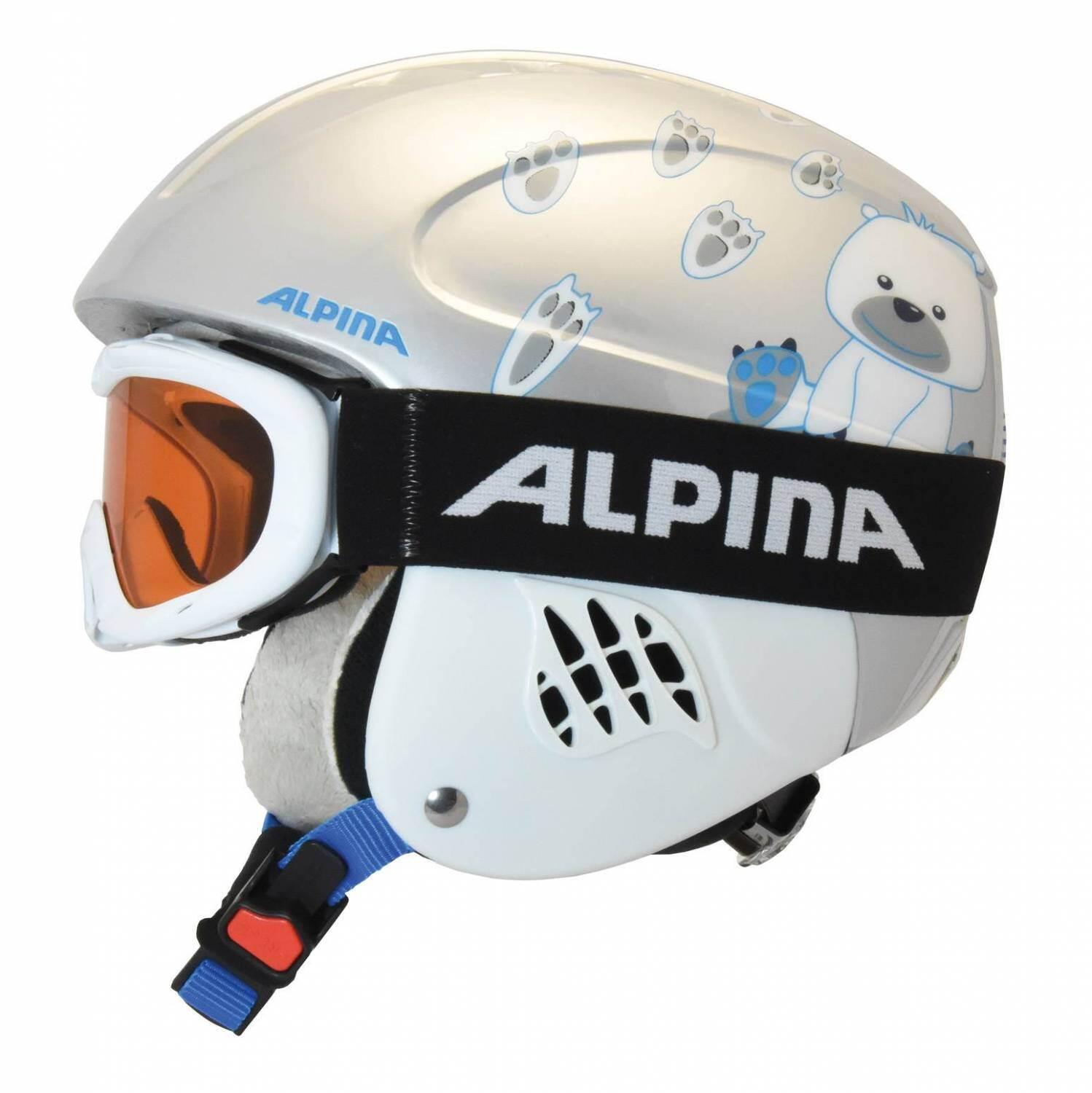 Alpina Carat Set Skihelm inklusive Skibrille (Größe: 48-52 cm, 50 happy pinguin inkl. Ruby S rose)