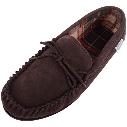 Herren Mokassins Slipper, Wildleder, Karo-Design, Baumwoll-Innenfutter und harte Sole. 7-12 Größen, Braun - braun - Größe: 44