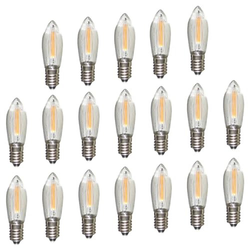 Erzgebirgslicht - AUSWAHL - 19 Stück LED Filament Topkerze 14-55 V 0,1 W für 4-16 Brennstellen E10 Riffelkerze Ersatzbirne Glühbirne Glühlämpchen für Lichterketten Pyramide Schwibbogen