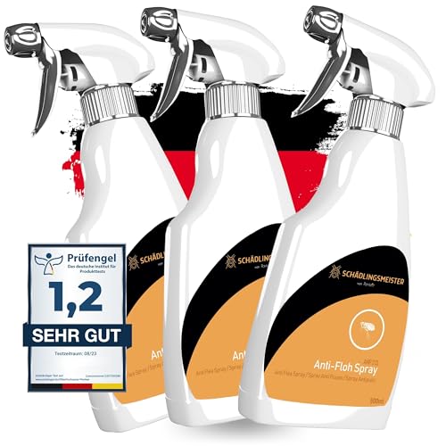 Panteer ® Anti Floh Spray 500ml - FLECKENFREI - Gegen Flöhe in der Wohnung - Ohne Permethrin - Hohe Wirksamkeit Dank Acetamiprid - Made in Germany (3 x 500ml)