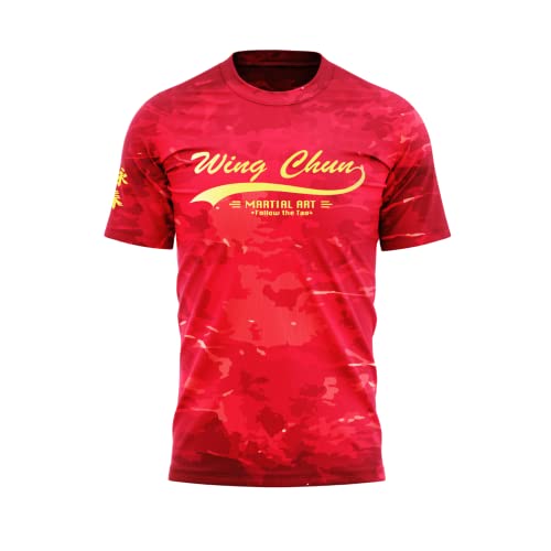 TAO Dry Fit T-Shirts für Männer Kampfkunst Sportliche Shirts Polyester-T-Shirt Sublimation Kurze Ärmel Runder Hals (Wing Chun Rot, Größe L)