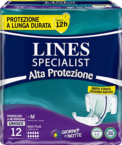 Lines Specialist Maxi-Plus-Unterhose mit hohem Schutz, für Inkontinenz, für Damen und Herren, Größe M, 12 Stück