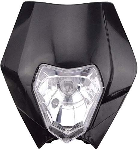 GOOFIT schwarz 12V 35W Scheinwerfer Frontscheinwerfer Lichtmaske mit Front Verkleidung Ersatz für Motorrad Dirtbike Pocketbike Motocross Supermoto Supermoto Schwarz dit Pocketbike