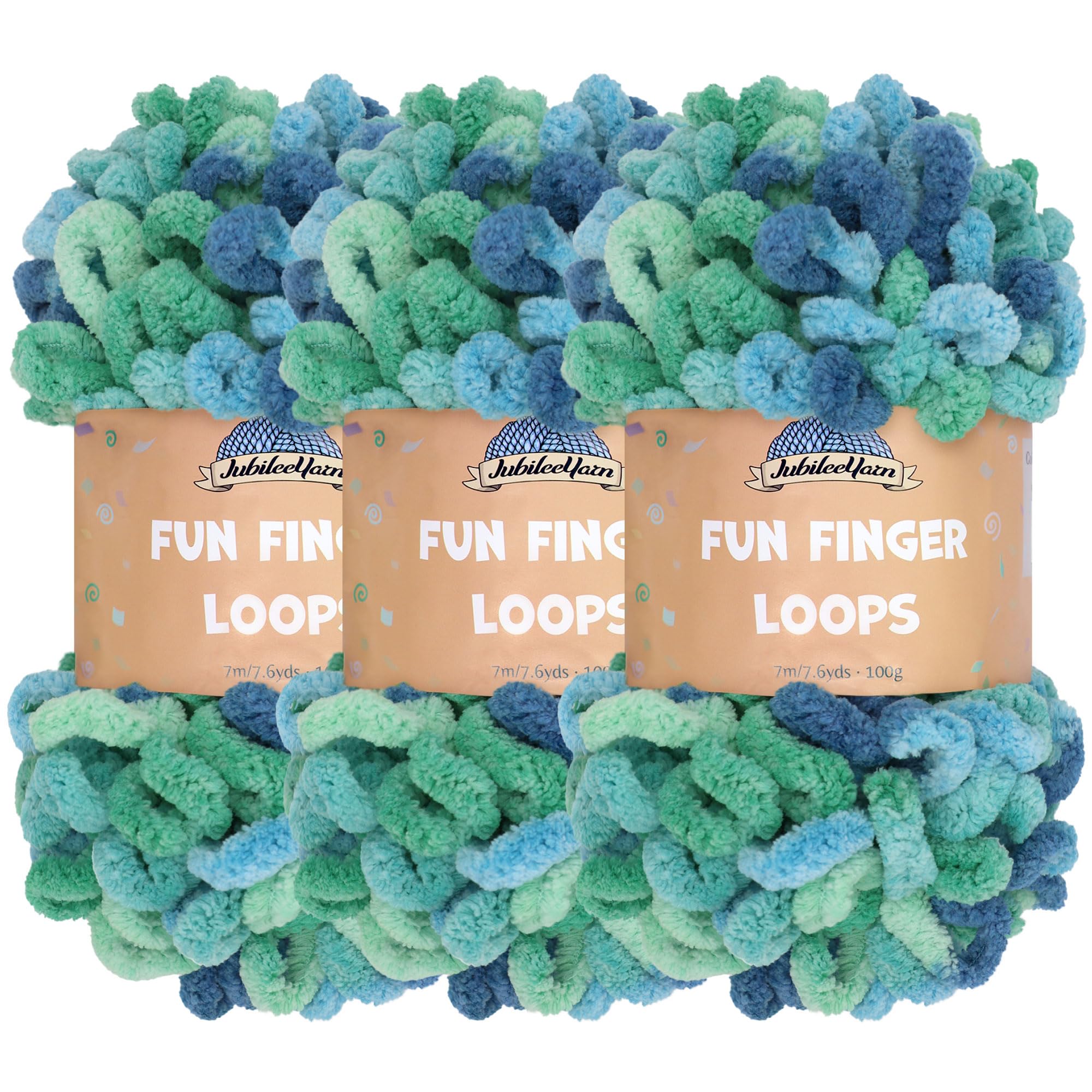 JubileeYarn Fun Fingerschlaufengarn – Polyester Jumbo Gewichtsschleifgarn – 100 g/Knäuel – Farbe 136 – Oceanus – 3 Knäuel