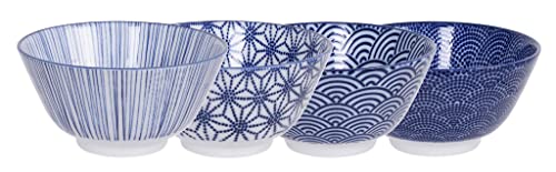 TOKYO design studio Nippon Blue Assorted Designs Rice Bowl 12x6.4cm 300ml 4pcs ASR-1 1/16
