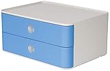 HAN Schubladenbox Allison SMART-BOX mit 2 Schubladen und Trennwand, Kabelführung, stapelbar, Utensilienbox für Büro, Schreibtisch Küche, möbelschonende Gummifüße, 1120-84, hochglänzend sky blue