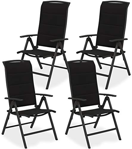 Brubaker 4er Set Gartenstühle Milano - Hochlehner Stühle klappbar - 8-Fach verstellbare Rückenlehnen - Klappstühle Aluminium - Wetterfest - Anthrazit