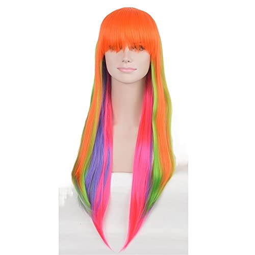 Wigs Hair For Women Long Colorful Straight Hair Wigs With Flat Bangs for Women Wig Cap Synthetic Wig Cosplay Wear Beauty for Daily